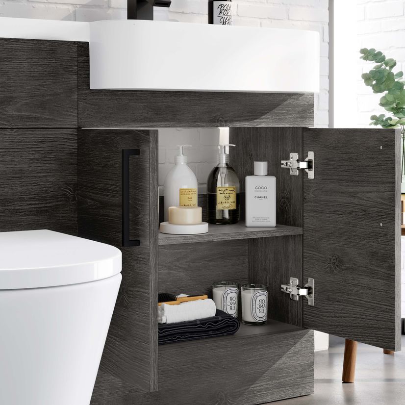 Harper Charcoal Elm Combination Vanity Basin and Boston Toilet 1200mm - Black Accents - Right Handed