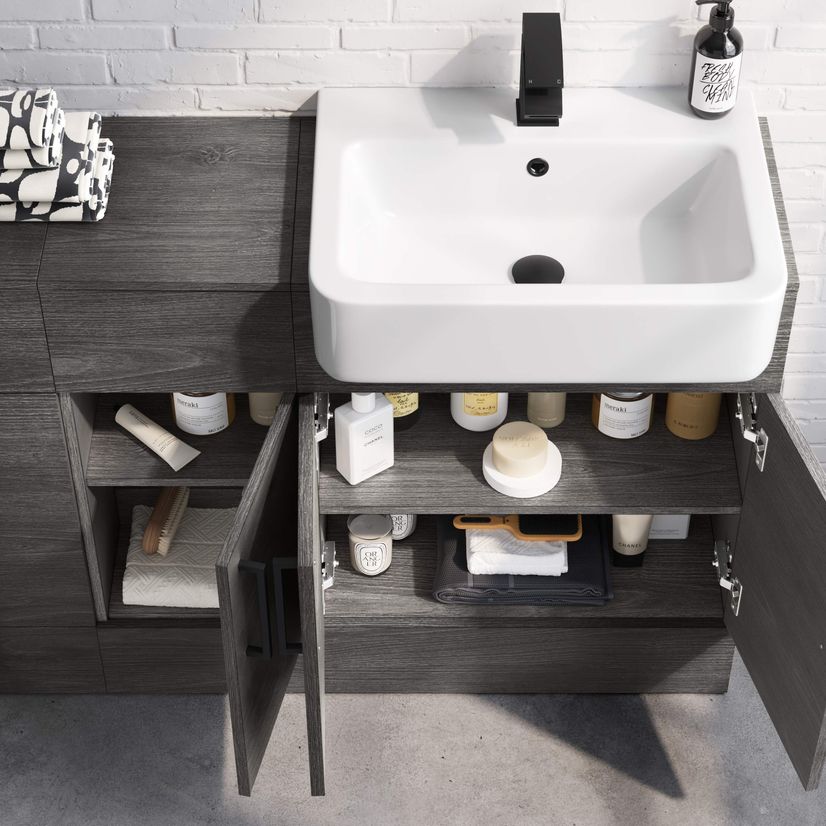 Harper Charcoal Elm Combination Vanity Basin and Boston Toilet 1500mm - Black Accents