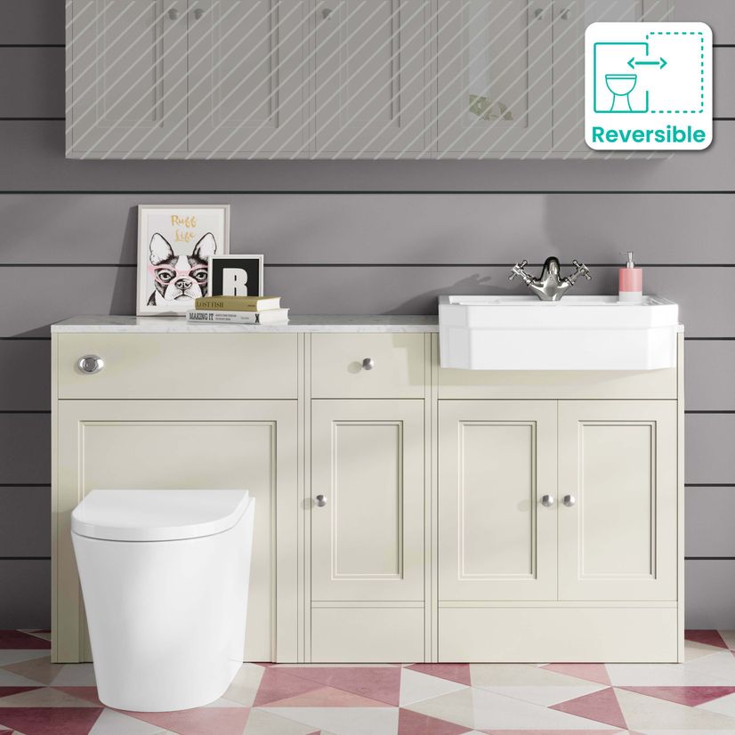 Monaco Chalk White Combination Vanity Traditional Basin with Marble Top and Boston Toilet 1500mm