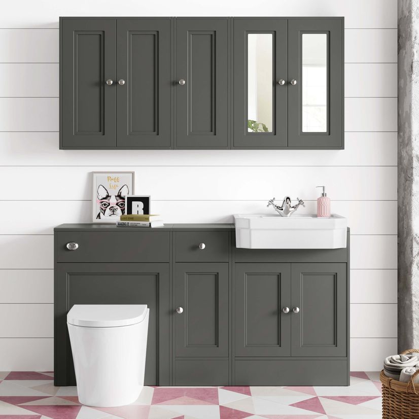 Monaco Graphite Grey Combination Vanity Traditional Basin and Boston Toilet 1500mm