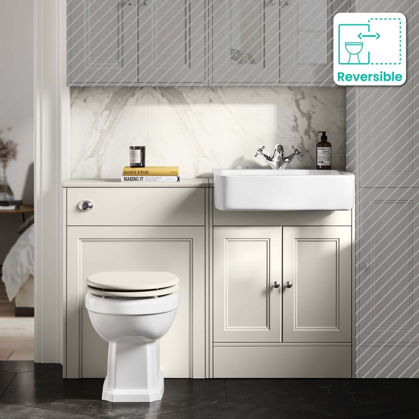 Monaco Chalk White Combination Vanity Basin and Hudson Toilet with Wooden Seat 1200mm