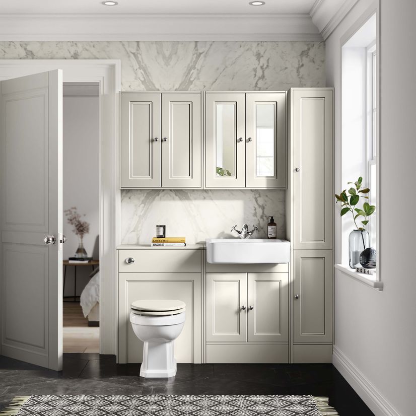 Monaco Chalk White Combination Vanity Basin and Hudson Toilet with Wooden Seat 1200mm