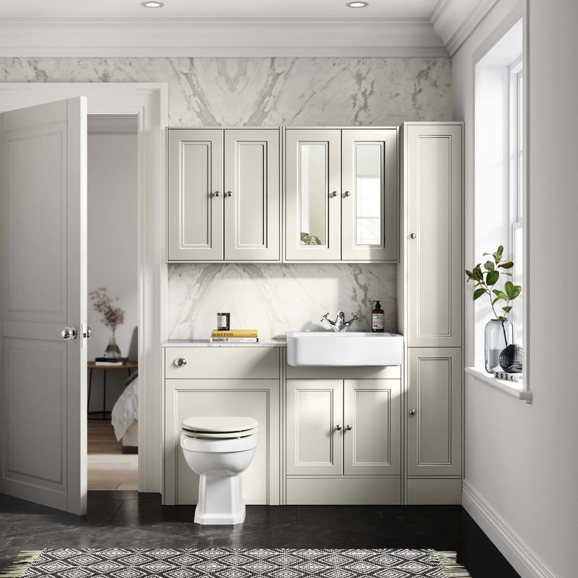 Monaco Chalk White Combination Vanity Basin with Marble Top & Hudson Toilet with Wooden Seat 1200mm