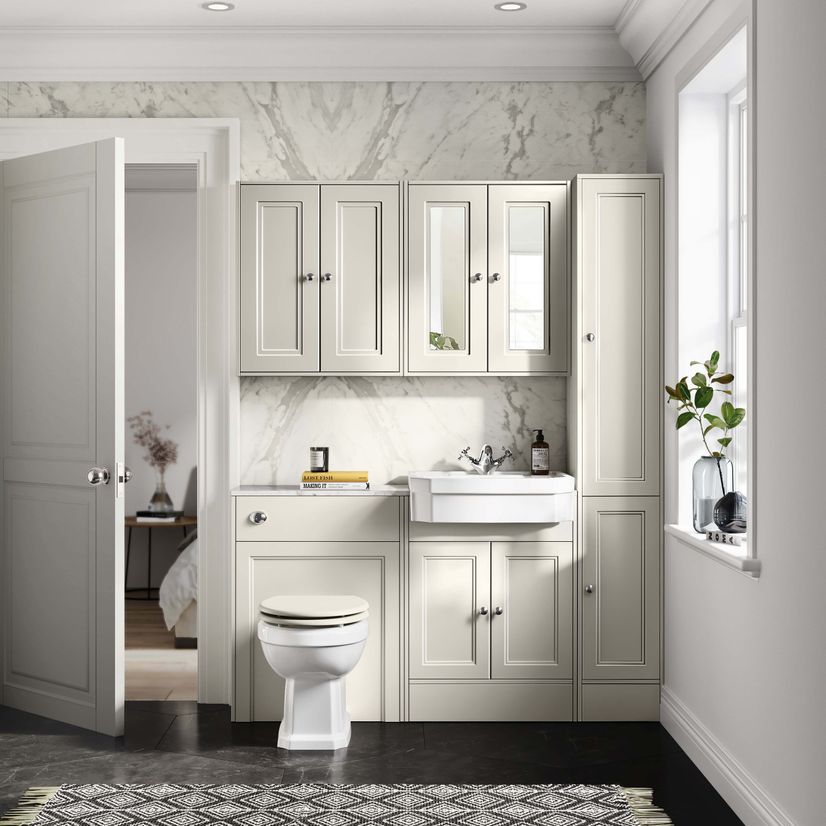 Monaco Chalk White Combination Vanity Traditional Basin with Marble Top & Hudson Toilet with Wooden Seat 1200mm