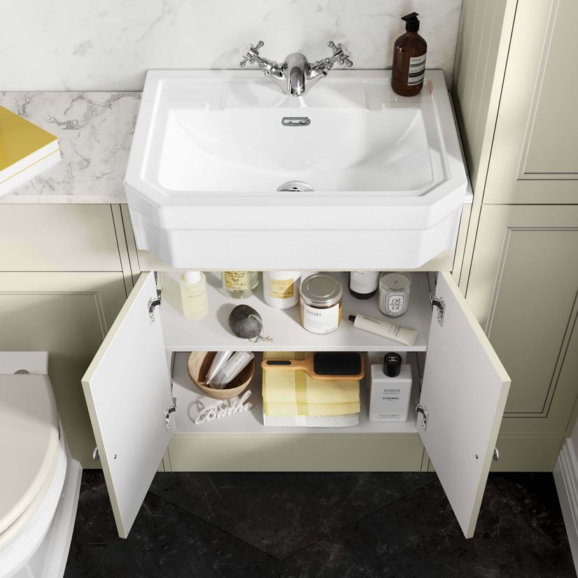Monaco Chalk White Combination Vanity Traditional Basin with Marble Top & Hudson Toilet with Wooden Seat 1200mm
