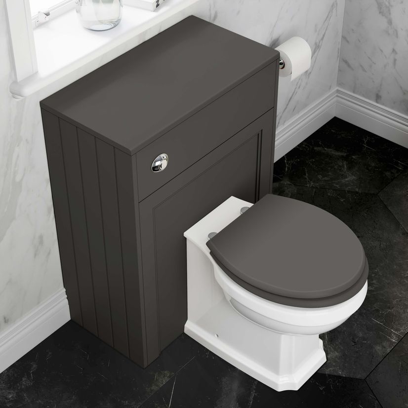 Traditional Graphite Grey Back To Wall Unit and Hudson Toilet with Wooden Seat