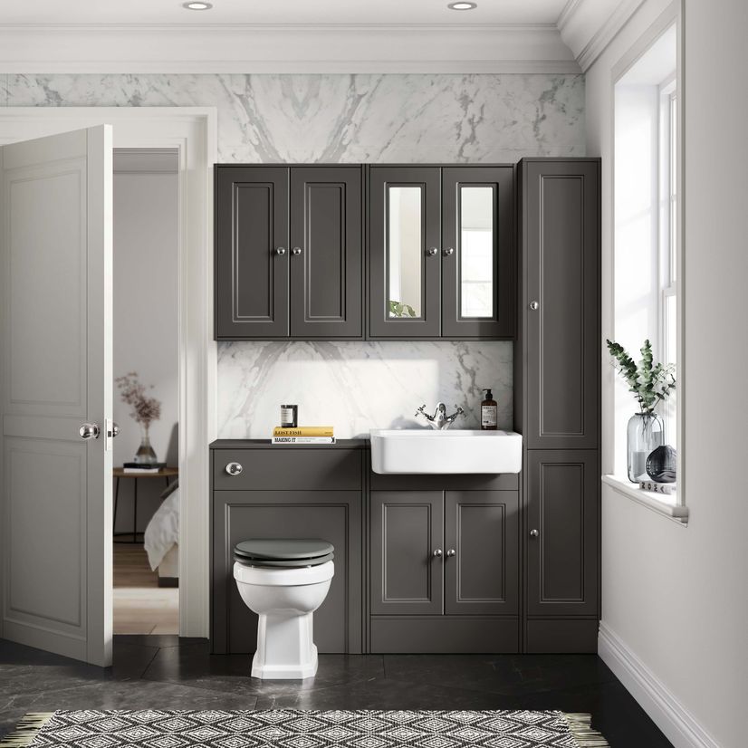 Monaco Graphite Grey Combination Vanity Basin and Hudson Toilet with Wooden Seat 1200mm