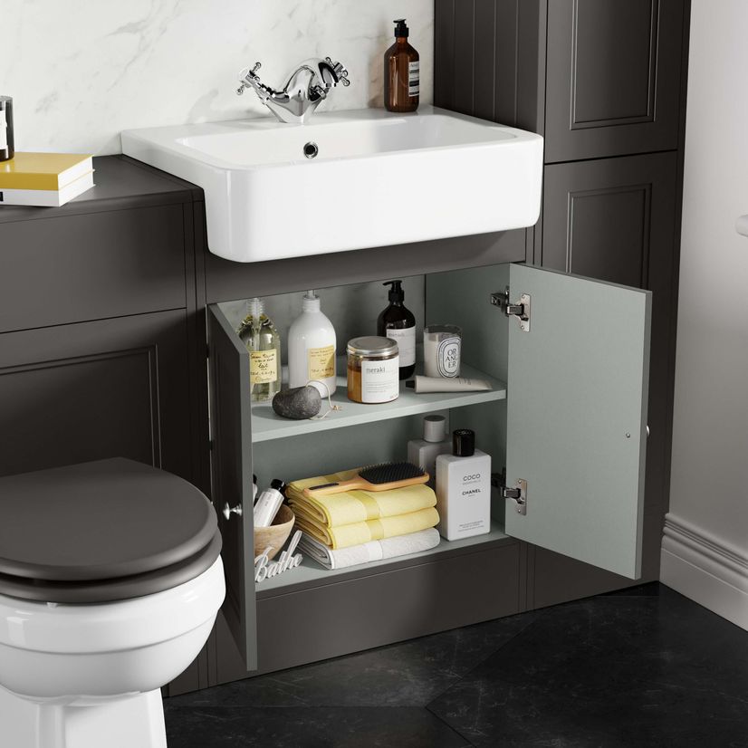 Monaco Graphite Grey Combination Vanity Basin and Hudson Toilet with Wooden Seat 1200mm