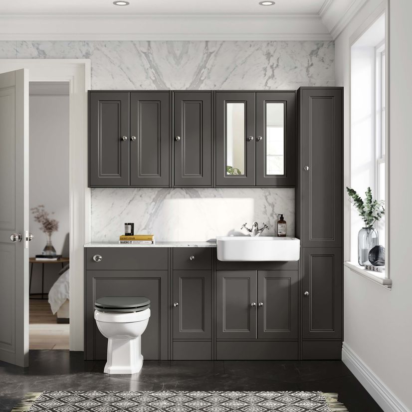 Monaco Graphite Grey Combination Vanity Basin with Marble Top and Hudson Toilet with Wooden Seat 1500mm