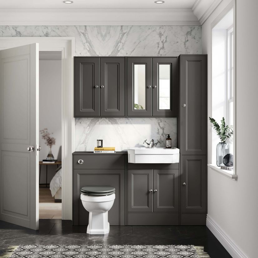 Monaco Graphite Grey Combination Vanity Traditional Basin and Hudson Toilet with Wooden Seat 1200mm