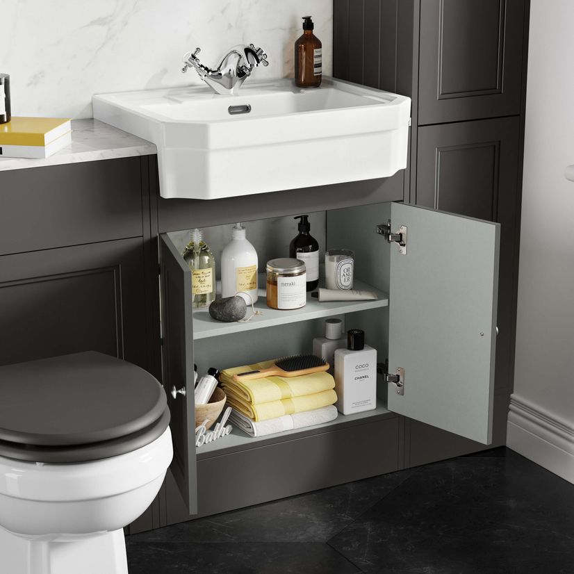 Monaco Graphite Grey Combination Vanity Traditional Basin with Marble Top & Hudson Toilet with Wooden Seat 1200mm