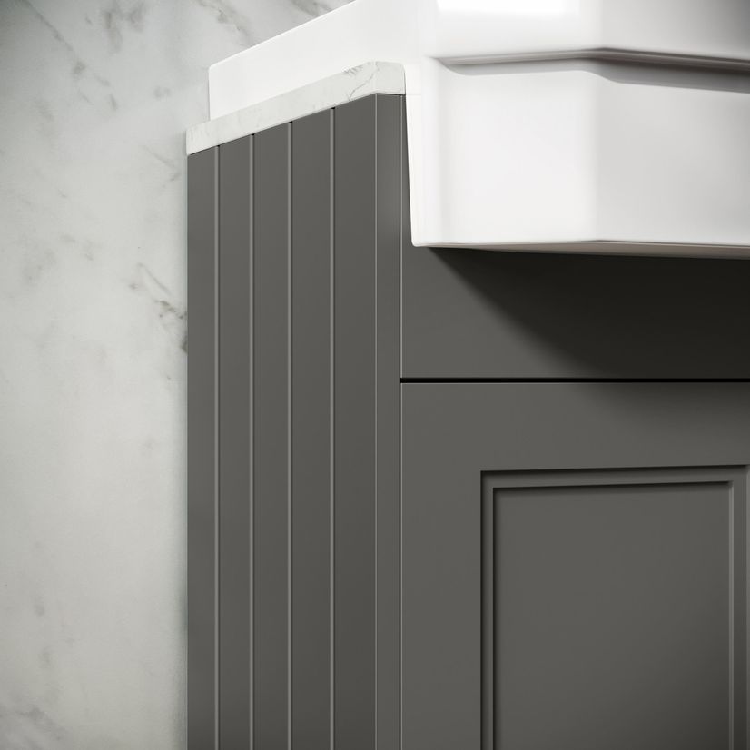 Monaco Graphite Grey Combination Vanity Traditional Basin with Marble Top & Hudson Toilet with Wooden Seat 1500mm
