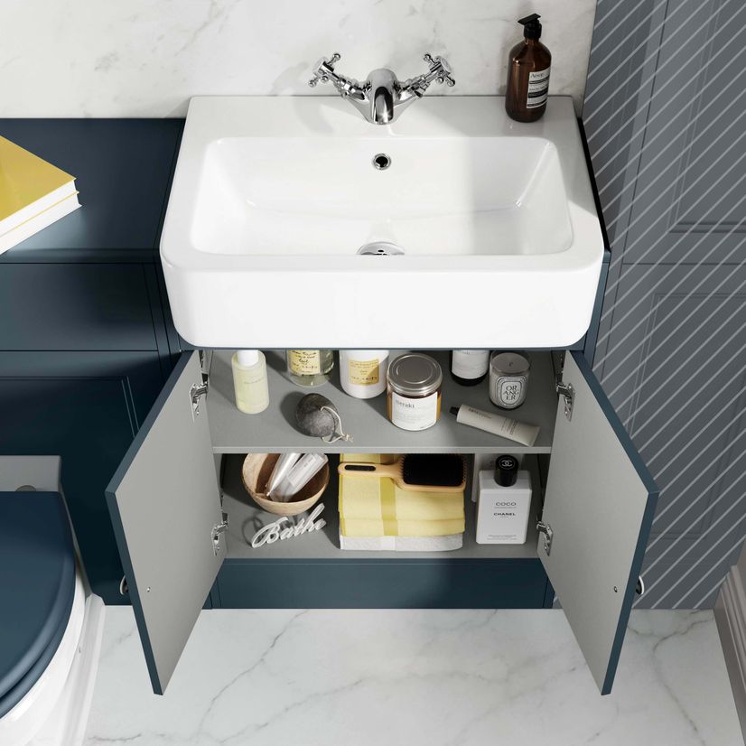 Monaco Inky Blue Combination Vanity Basin and Hudson Toilet with Wooden Seat 1200mm
