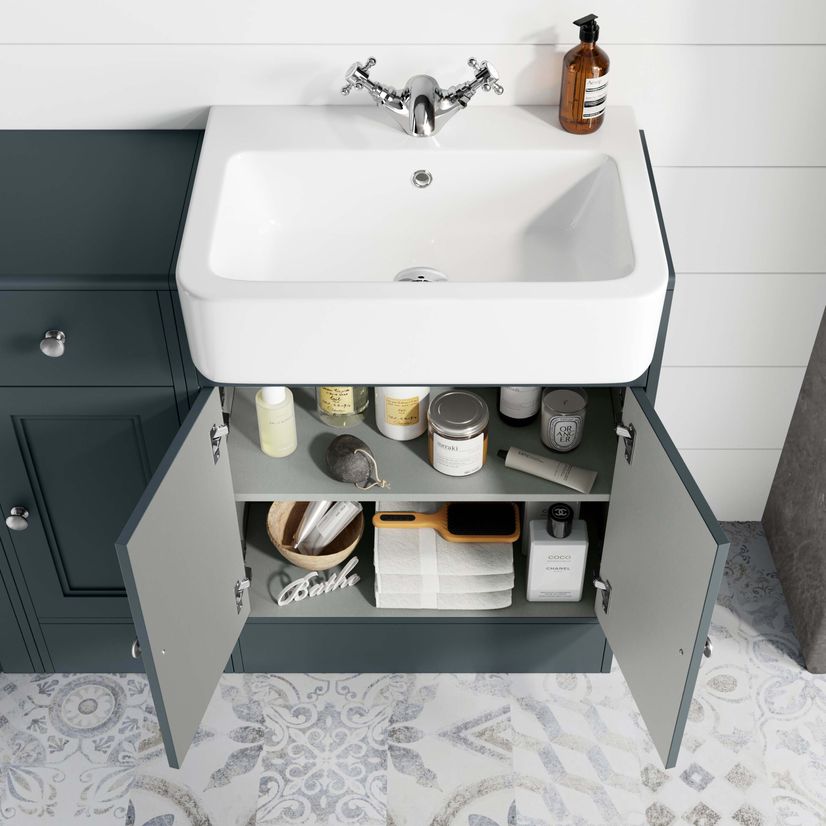 Monaco Inky Blue Basin Vanity and Back To Wall Unit 1500mm (Excludes Pan & Cistern)
