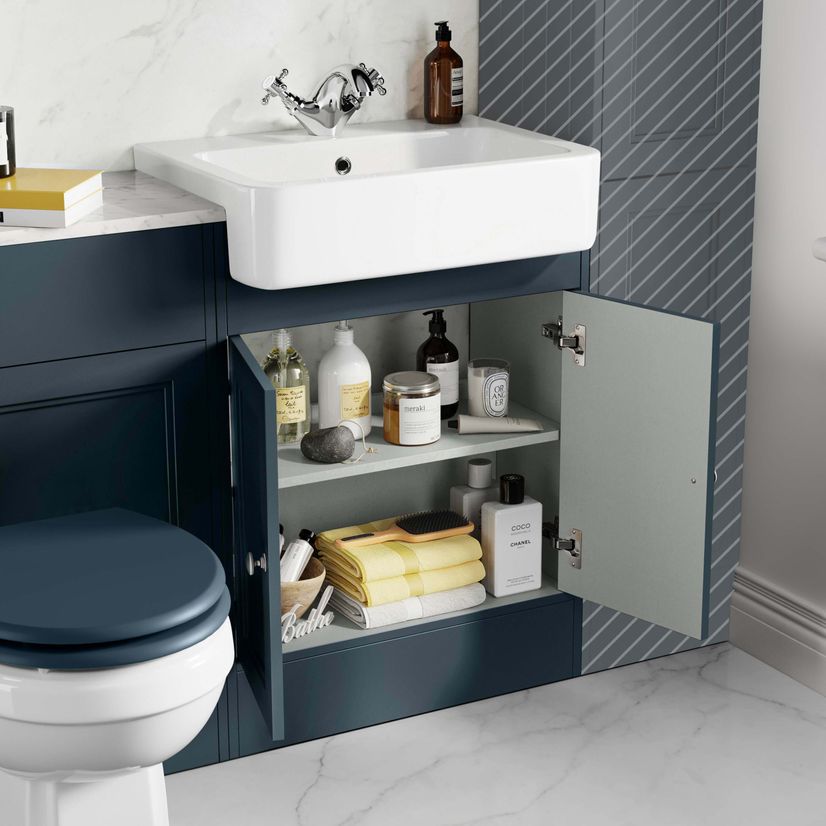Monaco Inky Blue Combination Vanity Basin with Marble Top & Hudson Toilet with Wooden Seat 1200mm