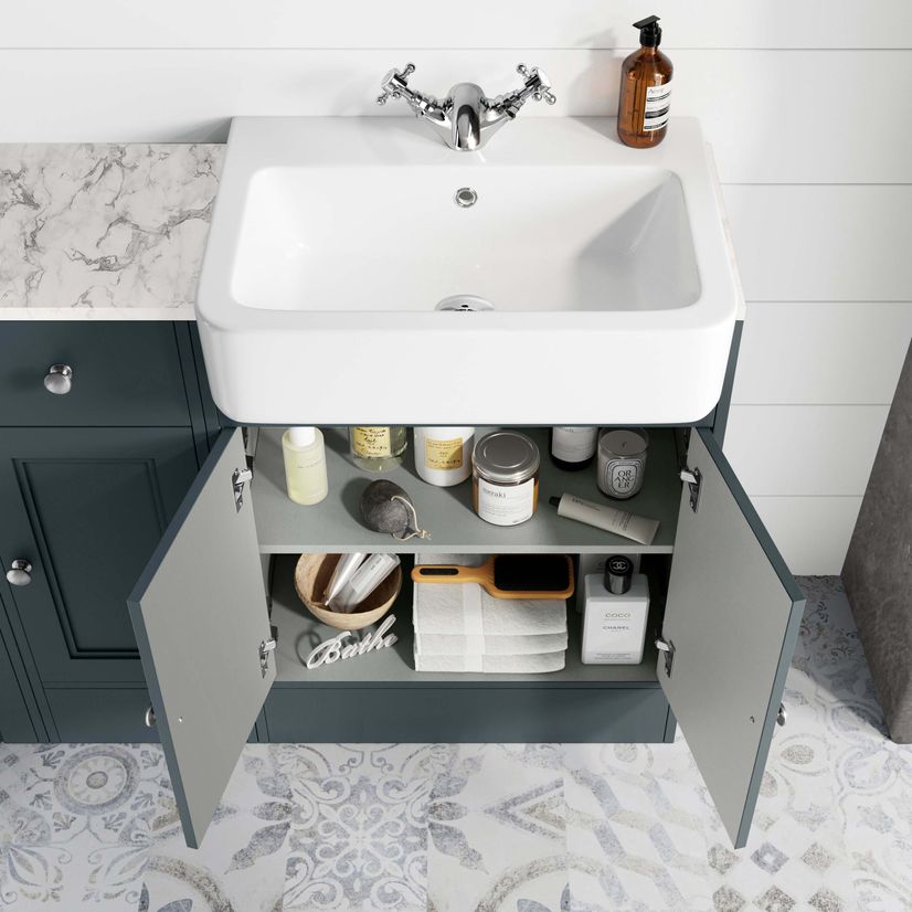 Monaco Inky Blue Combination Vanity Basin with Marble Top and Seattle Toilet 1500mm