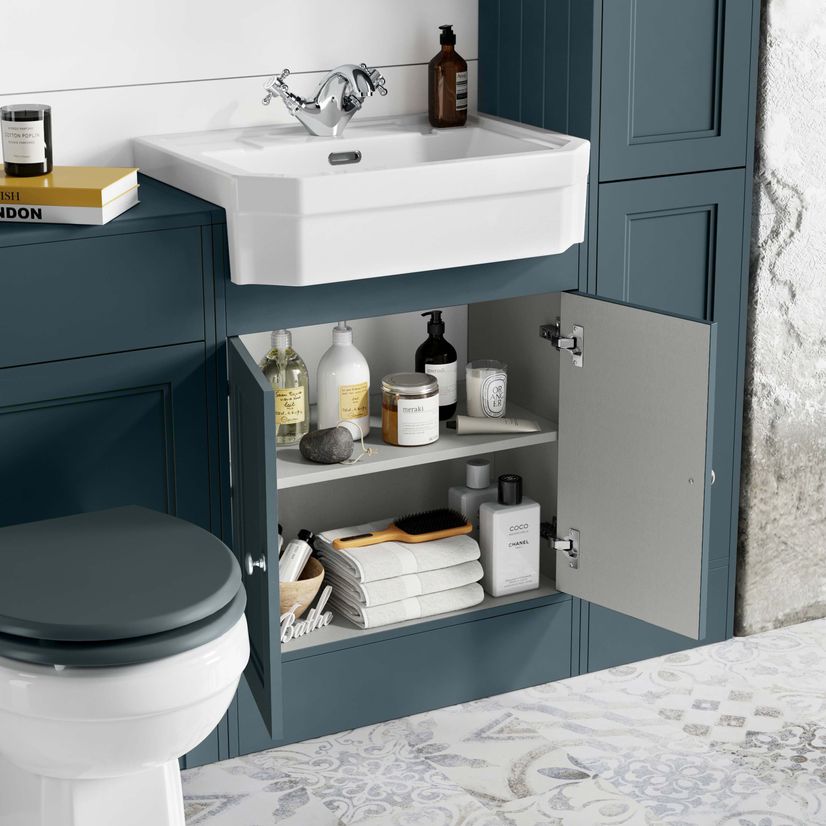 Monaco Inky Blue Combination Vanity Traditional Basin and Hudson Toilet with Wooden Seat 1200mm