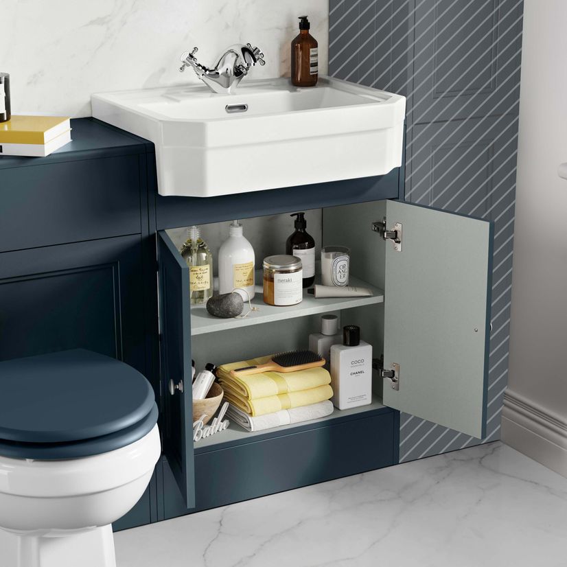 Monaco Inky Blue Combination Vanity Traditional Basin and Hudson Toilet with Wooden Seat 1200mm