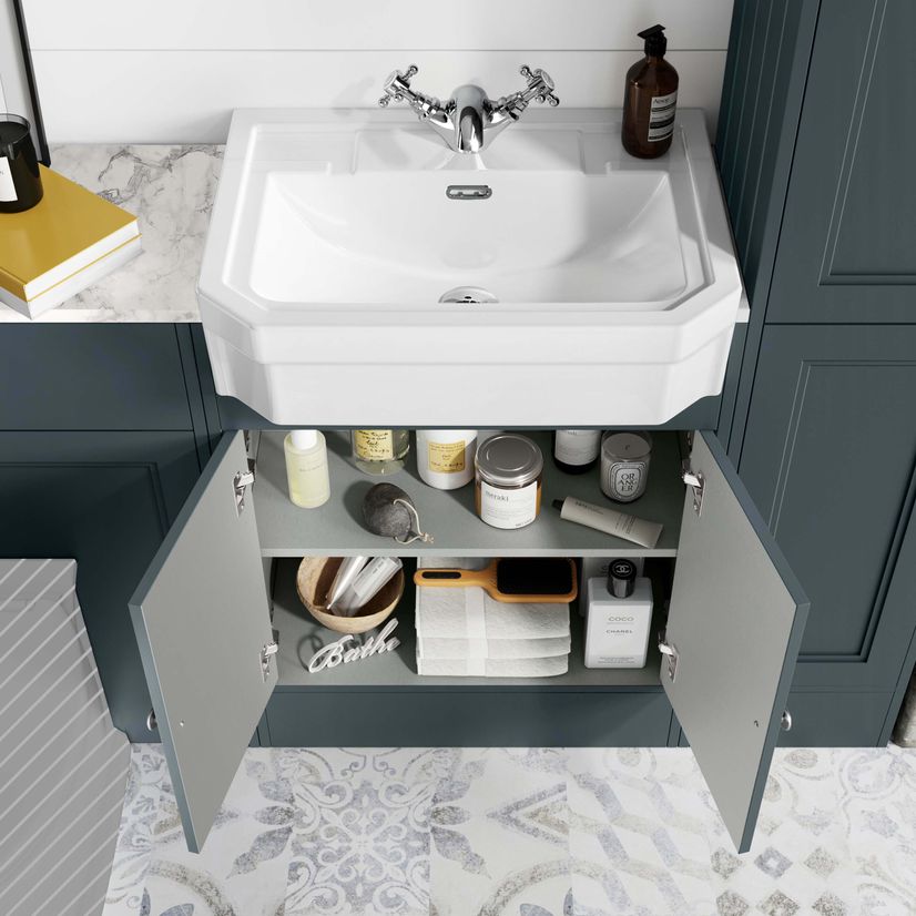 Monaco Inky Blue Combination Vanity Traditional Basin with Marble Top 1200mm (Excludes Pan & Cistern)