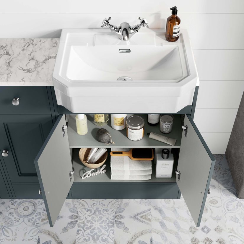 Monaco Inky Blue Combination Vanity Traditional Basin with Marble Top 1500mm (Excludes Pan & Cistern)