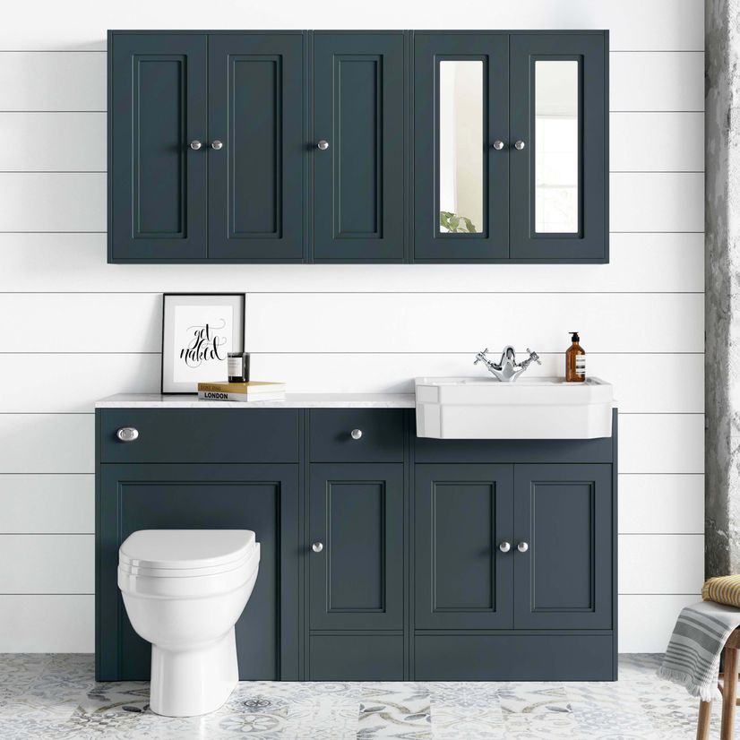 Monaco Inky Blue Combination Vanity Traditional Basin with Marble Top and Seattle Toilet 1500mm