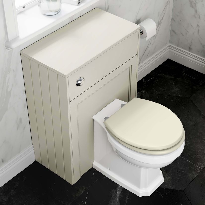 Traditional Chalk White Back To Wall Unit and Hudson Toilet with Wooden Seat