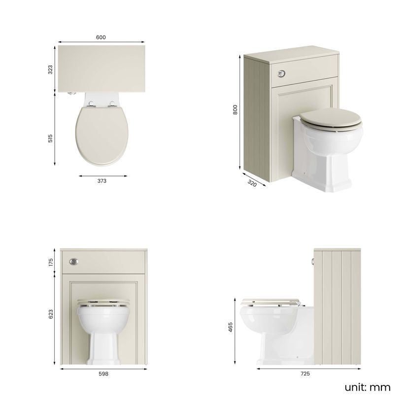 Traditional Chalk White Back To Wall Unit and Hudson Toilet with Wooden Seat