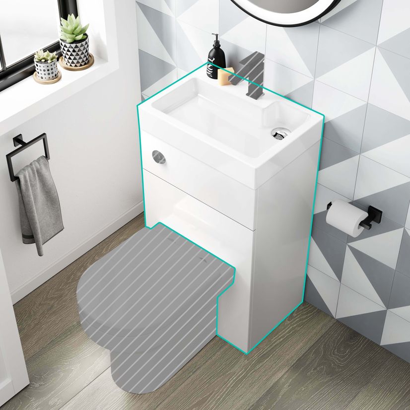 Ohio Gloss White 2-In-1 Combined Wash Basin & Back To Wall Unit 500mm