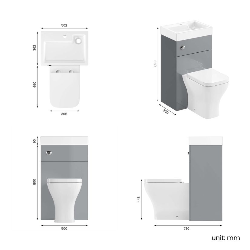 Ohio Stone Grey 2-In-1 Combined Wash Basin & Atlanta Toilet 500mm
