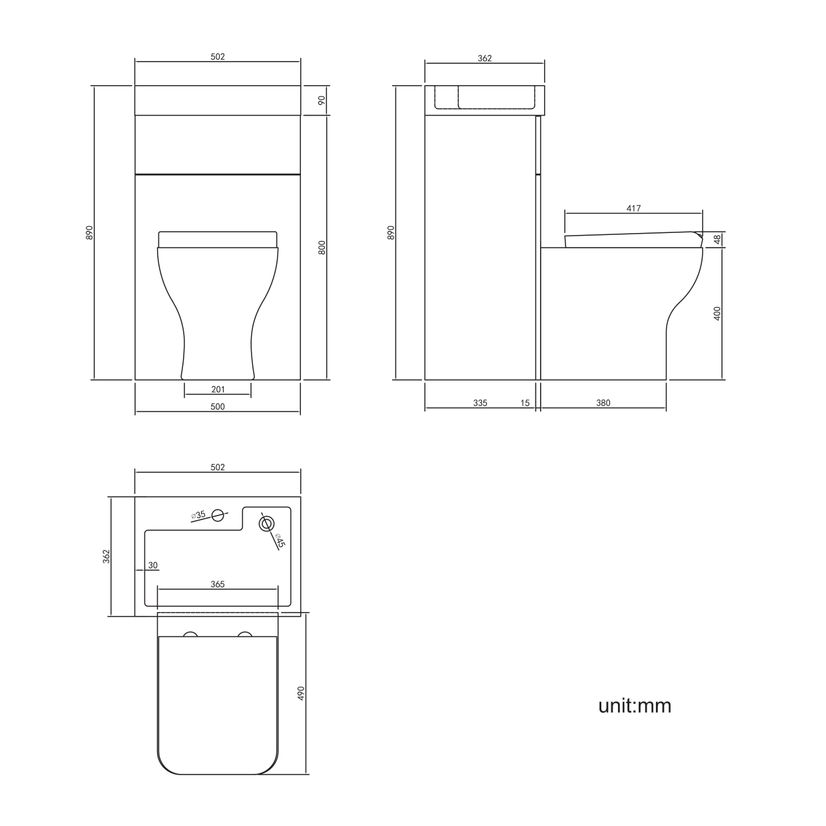 Ohio Stone Grey 2-In-1 Combined Wash Basin & Atlanta Toilet 500mm
