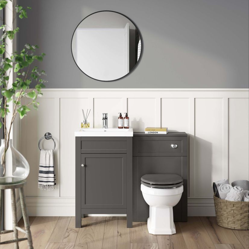 Bermuda Traditional Graphite Grey Slimline Back To Wall Unit and Hudson Toilet with Wooden Seat