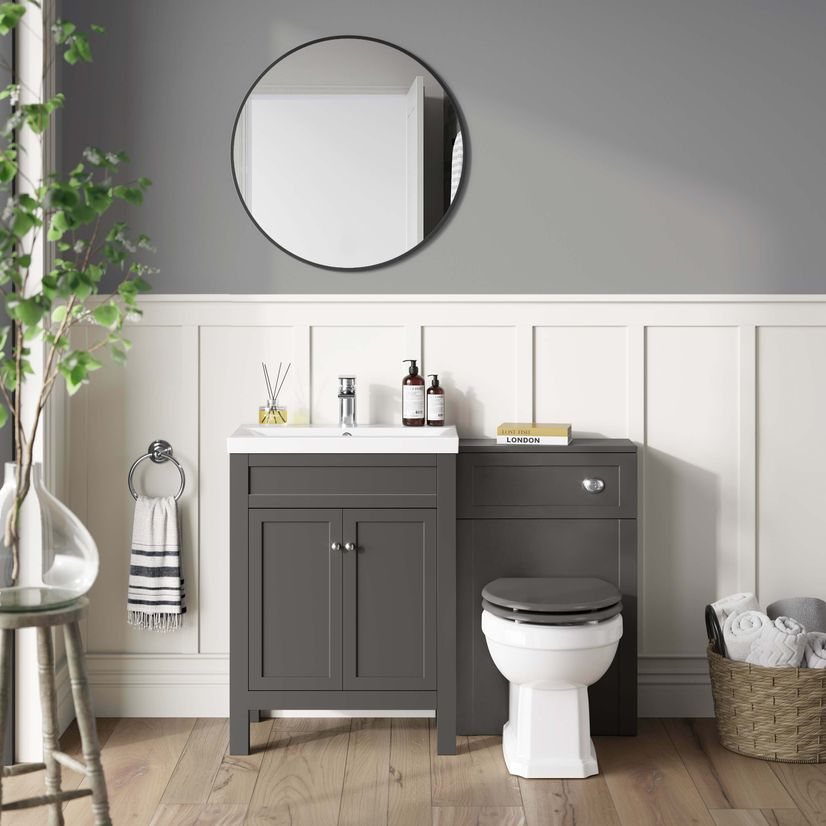 Bermuda Graphite Grey Combination Vanity Basin and Hudson Toilet with Wooden Seat 1100mm