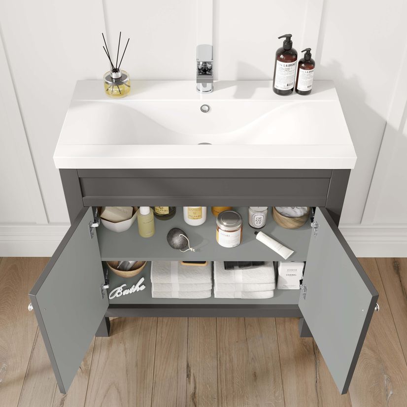 Bermuda Graphite Grey Combination Vanity Basin and Hudson Toilet with Wooden Seat 1300mm