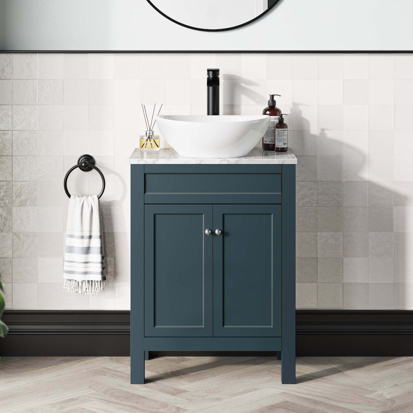 Bermuda Inky Blue Vanity with Marble Top & Oval Counter Basin