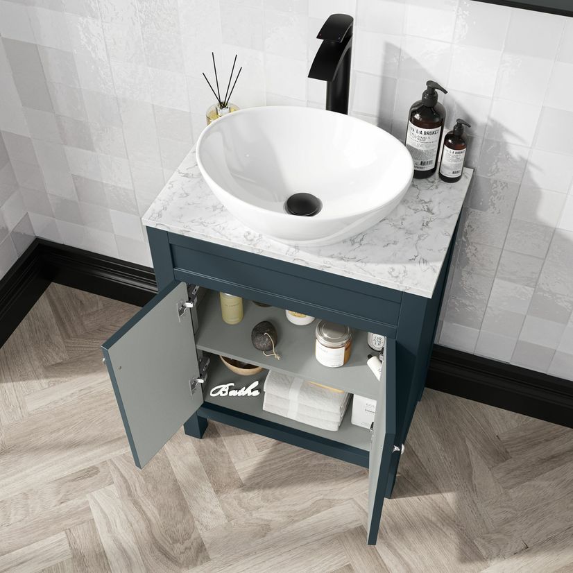 Bermuda Inky Blue Vanity with Marble Top & Oval Counter Top Basin 600mm