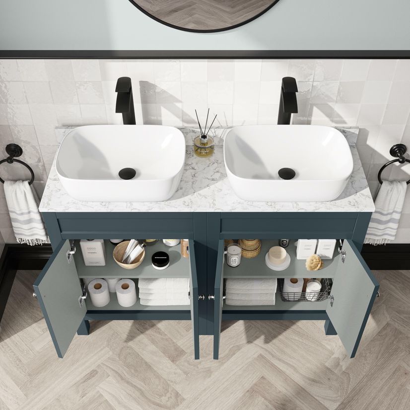 Bermuda Inky Blue Vanity with Marble Top & Curved Counter Top Basin 1200mm