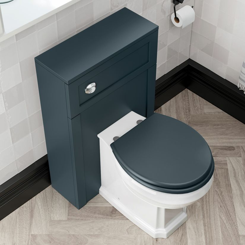 Bermuda Traditional Inky Blue Slimline Back To Wall Unit and Hudson Toilet with Wooden Seat