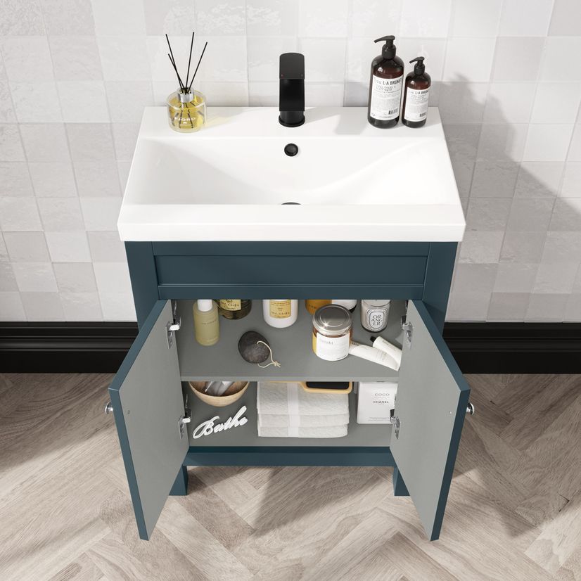 Bermuda Inky Blue Combination Vanity Basin and Hudson Toilet with Wooden Seat 1100mm