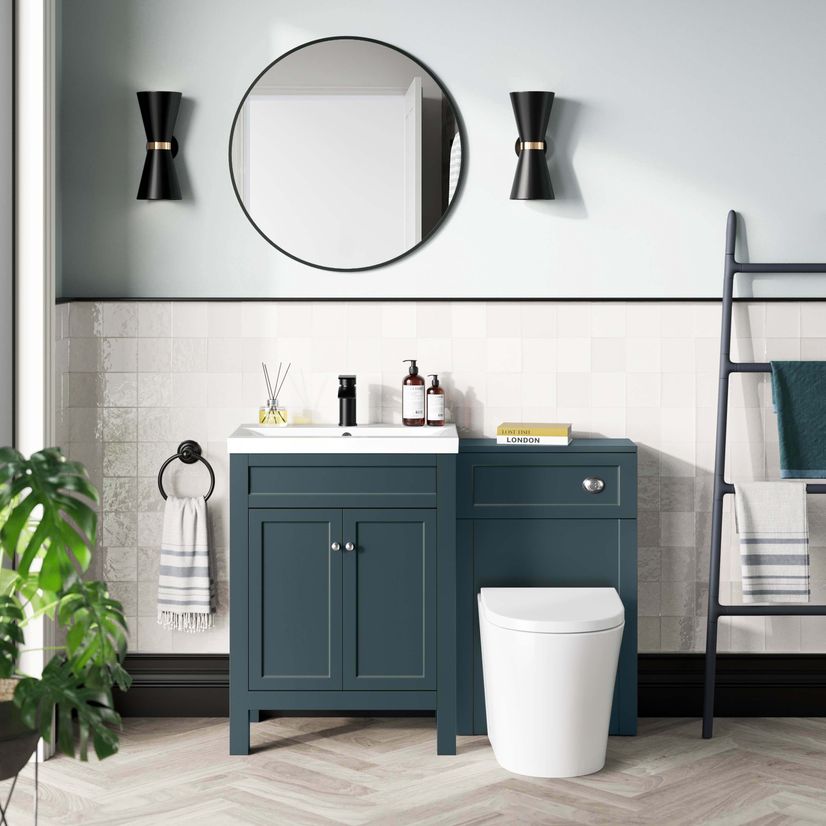 Bermuda Inky Blue Combination Vanity Basin and Boston Toilet 1100mm