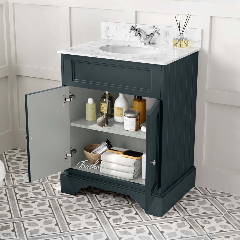 Lucia Inky Blue Vanity with Marble Top & Undermount Basin 630mm