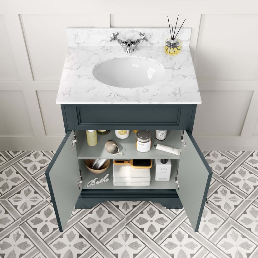 Lucia Inky Blue Vanity with Marble Top & Undermount Basin 630mm