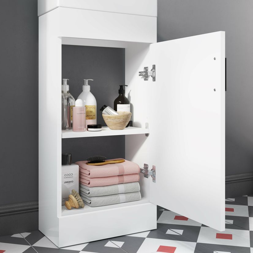 Quartz Gloss White Cloakroom Floor Standing Basin Vanity 400mm - Black Accents
