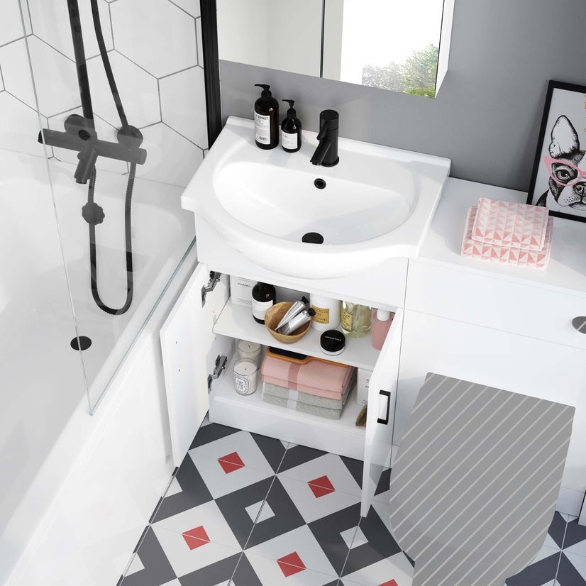 Quartz Gloss White Basin Vanity and Back To Wall Toilet Unit 1050mm - Black Accents