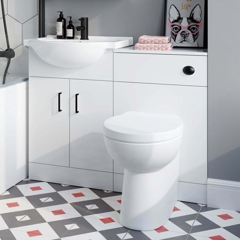 Quartz Gloss White Combination Vanity Basin and Austin Toilet 1050mm - Black Accents