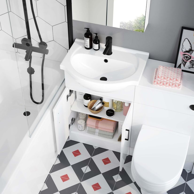 Quartz Gloss White Combination Vanity Basin and Seattle Toilet 1050mm - Black Accents