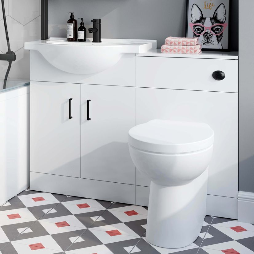 Quartz Gloss White Combination Vanity Basin and Austin Toilet 1150mm - Black Accents