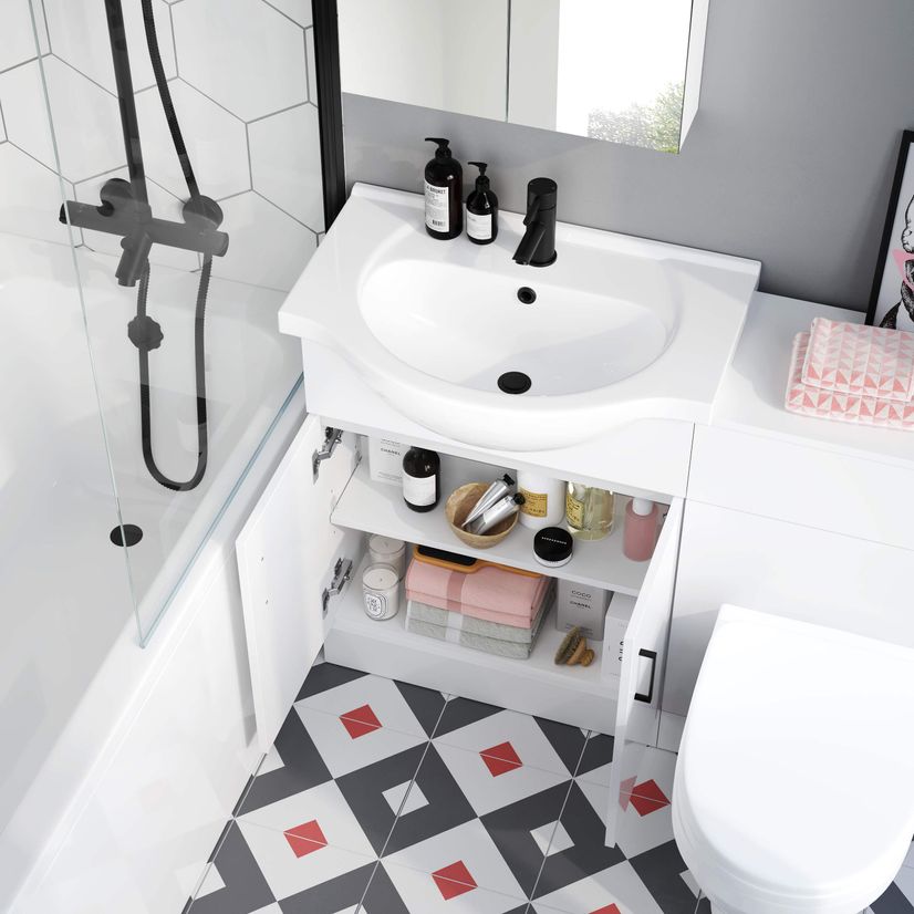 Quartz Gloss White Combination Vanity Basin and Seattle Toilet 1150mm - Black Accents