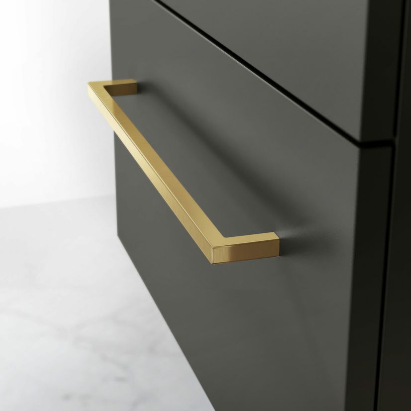 Elba Graphite Grey Double Wall Hung Drawer Vanity with Marble Top & Curved Basin 1200mm - Brushed Brass Accents