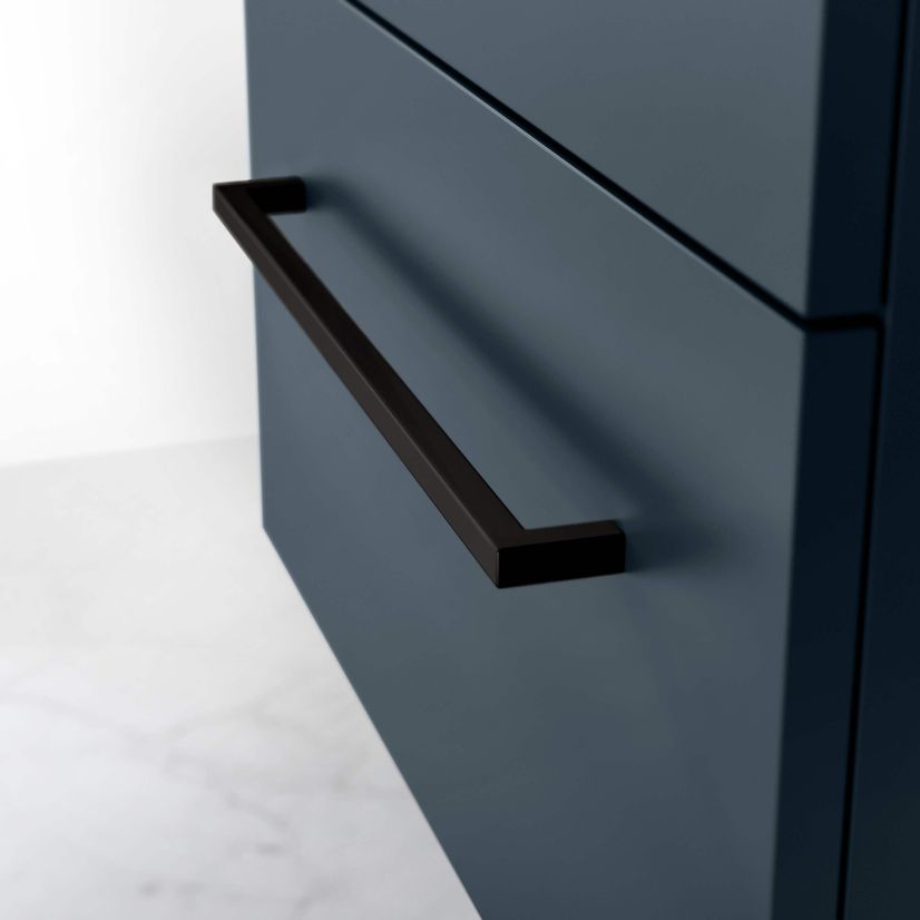 Elba Inky Blue Double Wall Hung Drawer Vanity with Marble Top & Curved Basin 1200mm - Black Accents