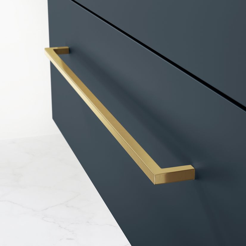 Elba Inky Blue Wall Hung Basin Drawer Vanity 800mm - Brushed Brass Accents